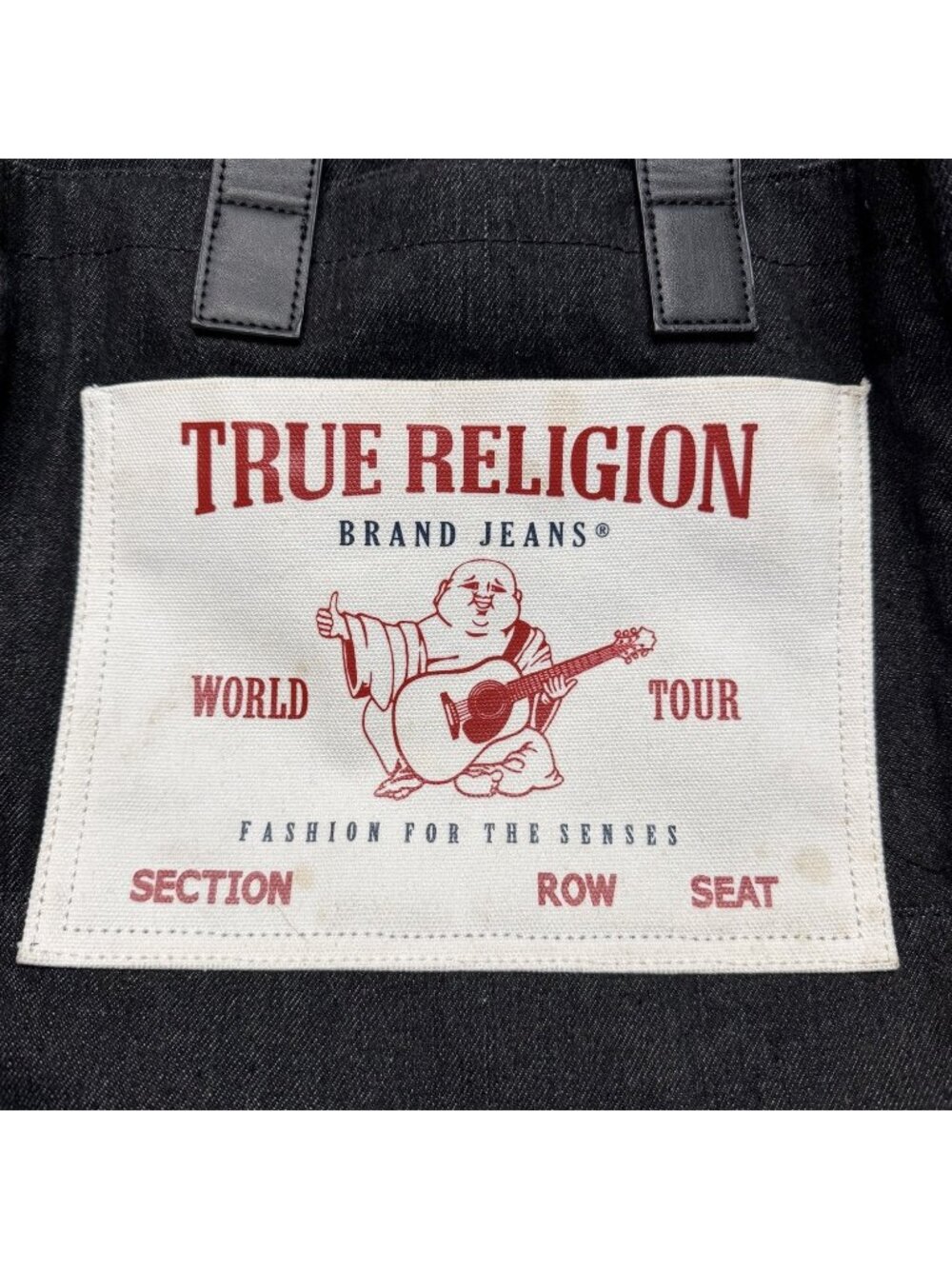True Religion World Tour Buddha Denim Canvas Tote Crossbody Bag Handbag Black - Picture 3 of 7
